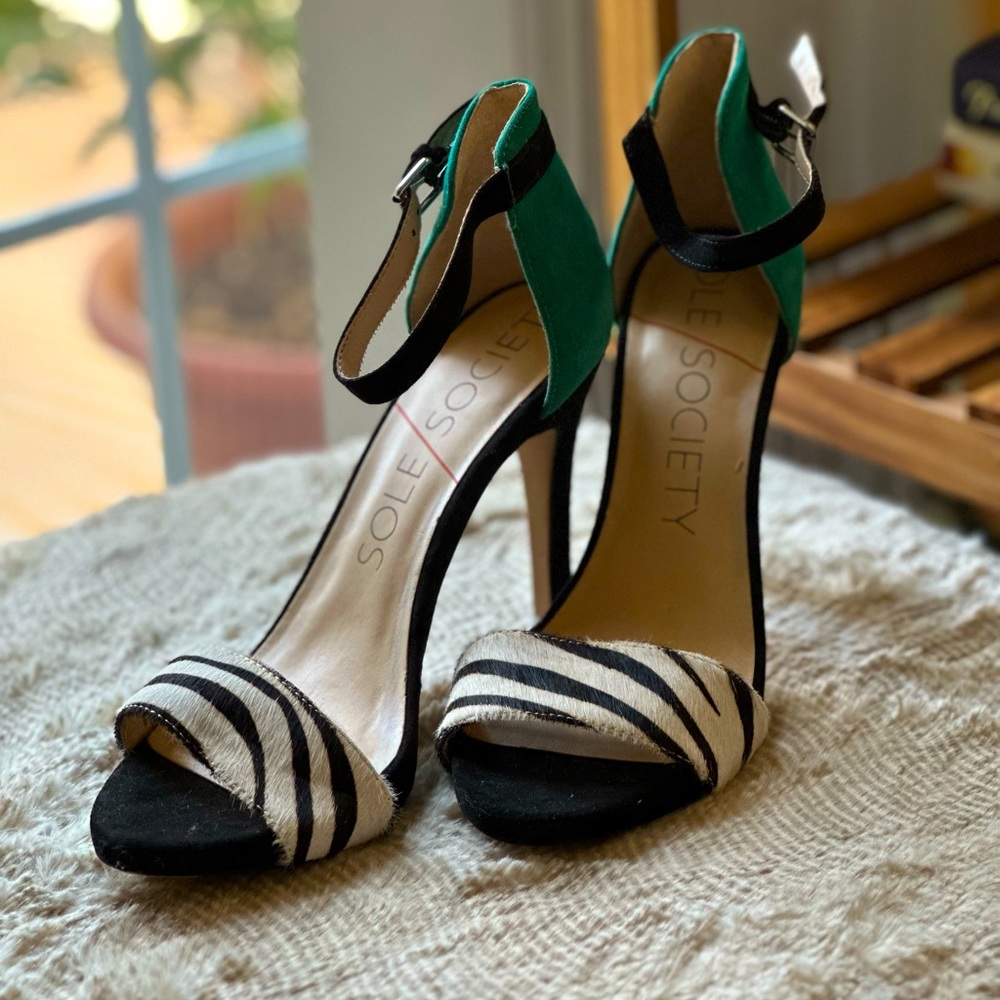 Sole Society Zebra Print and Emerald Heels